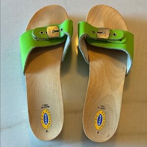 Vintage Dr. Scholl's Lime Green Wooden Slide Sandals